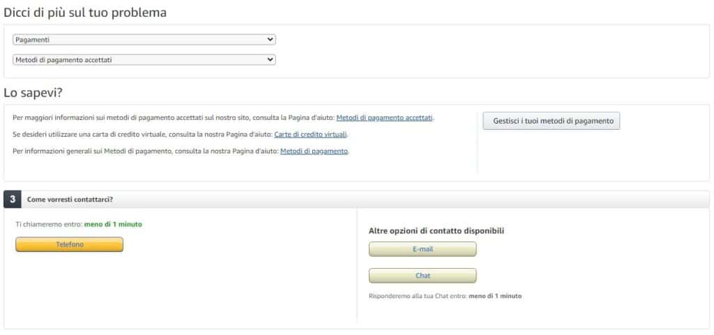 modulo contatti amazon servizio clienti