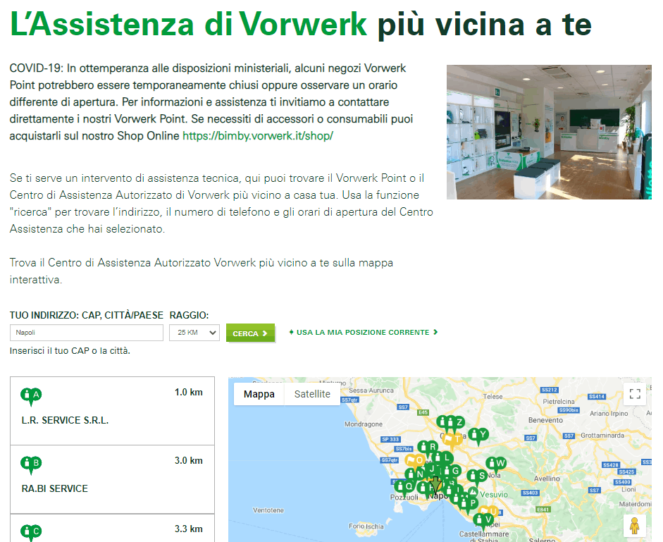 servizio clienti trova assistenza