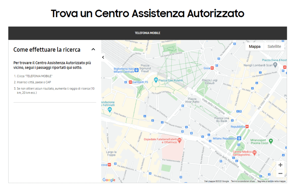 trova centri assistenza samsung
