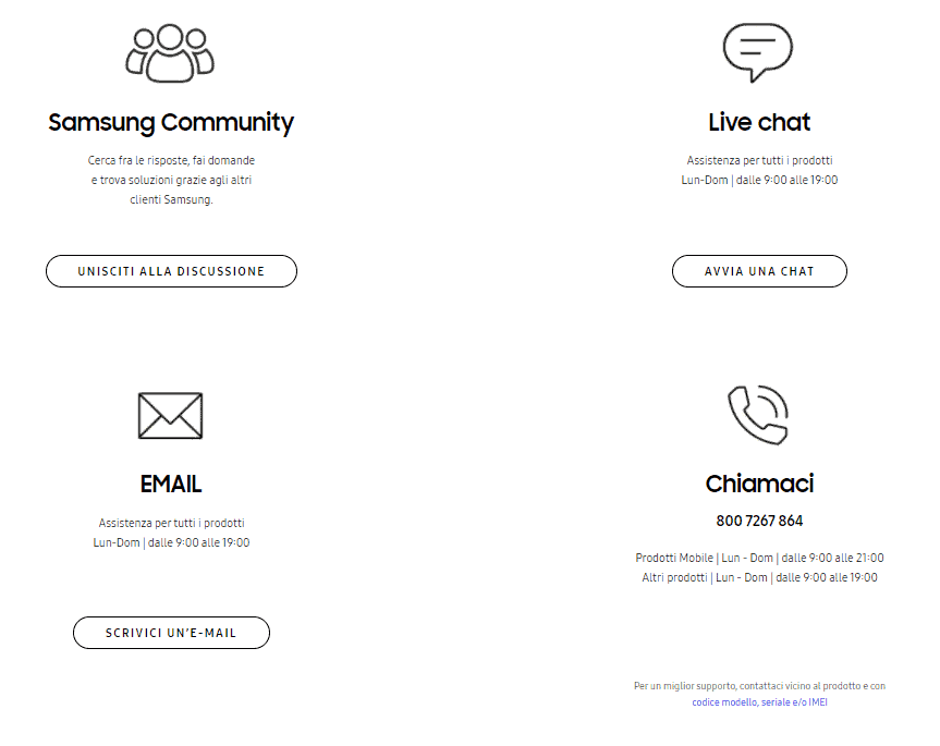 contattaci samsung servizio clienti