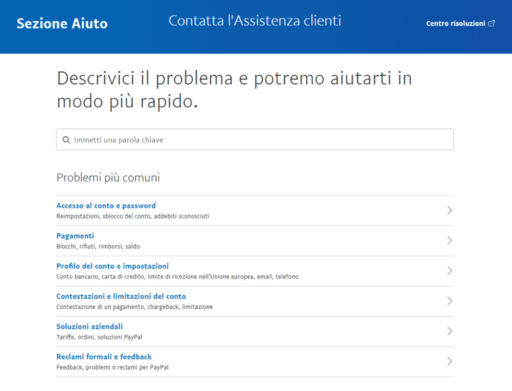 paypal assistenza servizio clienti problemi comuni