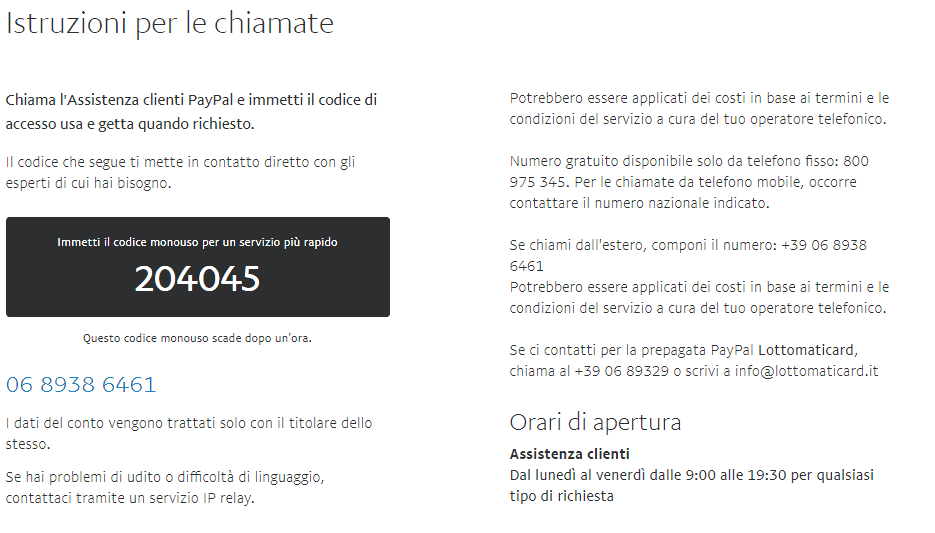paypal contatta tramite telefono