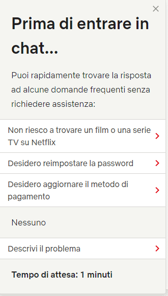 chat servizio clienti netflix