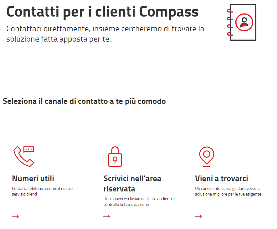 menu servizio assistenza clienti compass